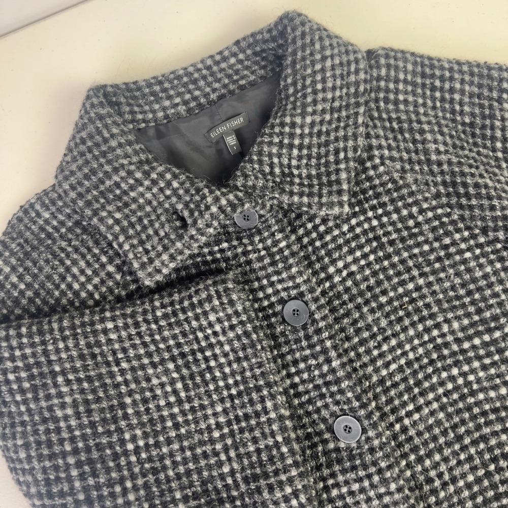 Eileen Fisher Coat Womens S Grey Wool Alpaca Blend Check Button Front Jacket EX